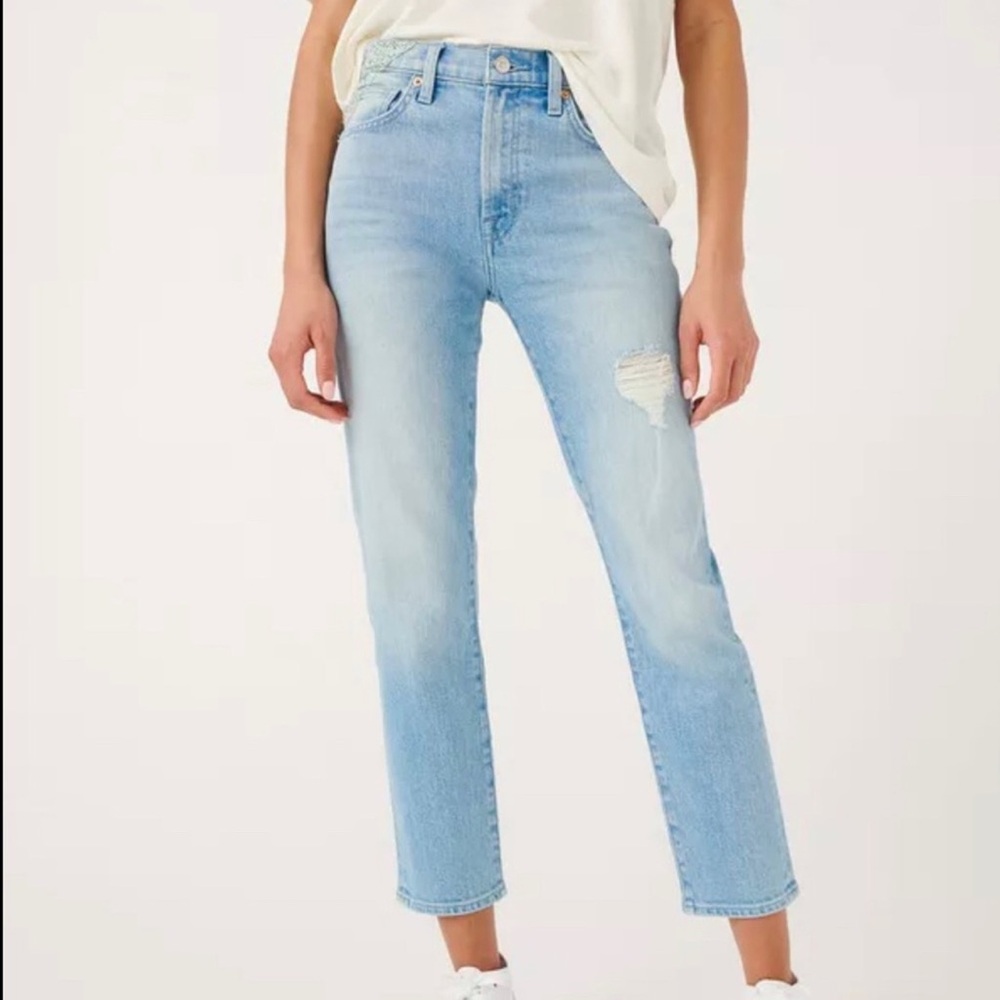 7 For All Mankind Peggi Ankle Jeans Light faded blue floral theme